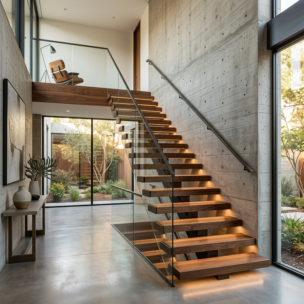 Escalier moderne suspendu avec LED